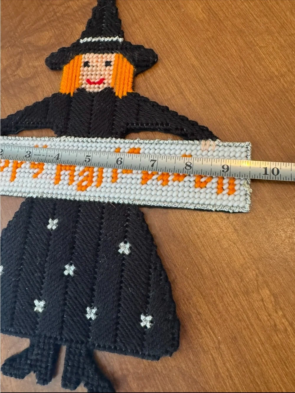 Halloween Witch Wall Hanging Needlepoint Decoration - Black and Orange